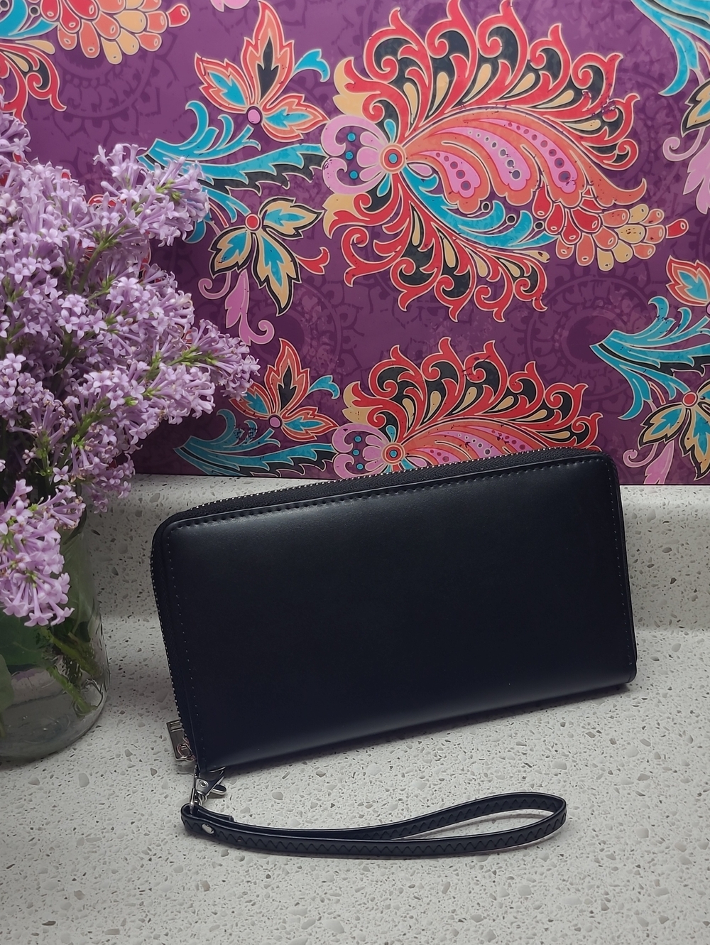 Black Wristlet Wallet -  RFID-Blocking - Faux Leather - Like New
